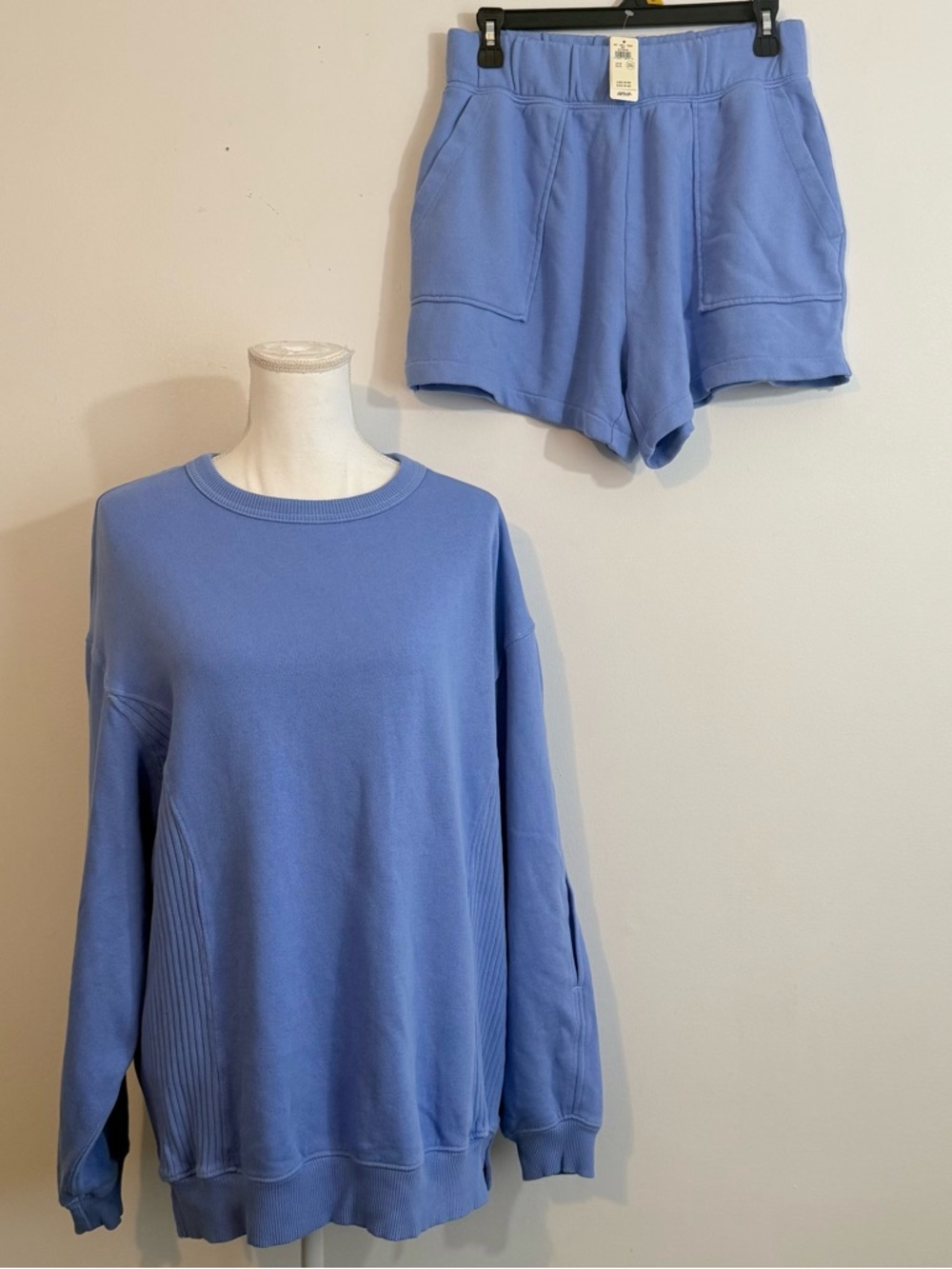 Aerie Oversized Blue Lounge Sweatshirt & Shorts Matching Set Women’s S/M NWT